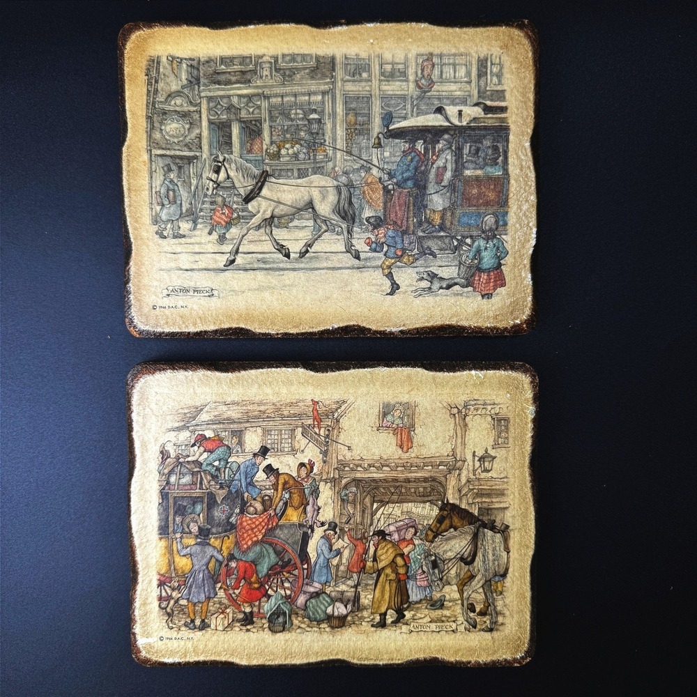 Vintage Anton Pieck Decoupage Wall Plaques Set of 2 Victorian Scenes 1966 D.A.C.
